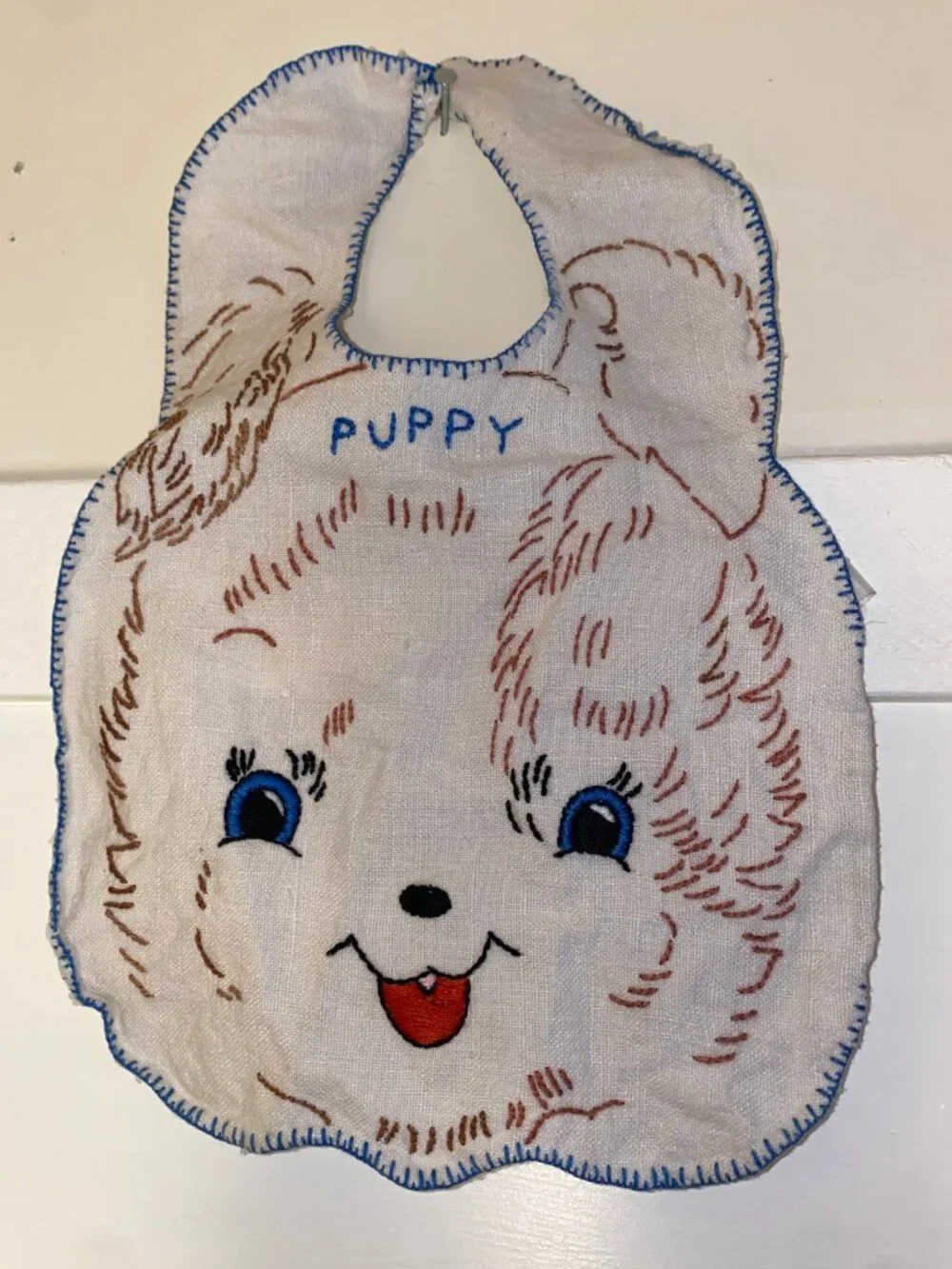 Vintage Kitty & Puppy Embroidered Baby Bibs Set Handmade Animal Face